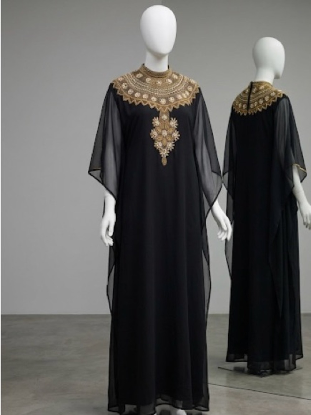 Embroidered Black Evening Kaftan with Gold Accents